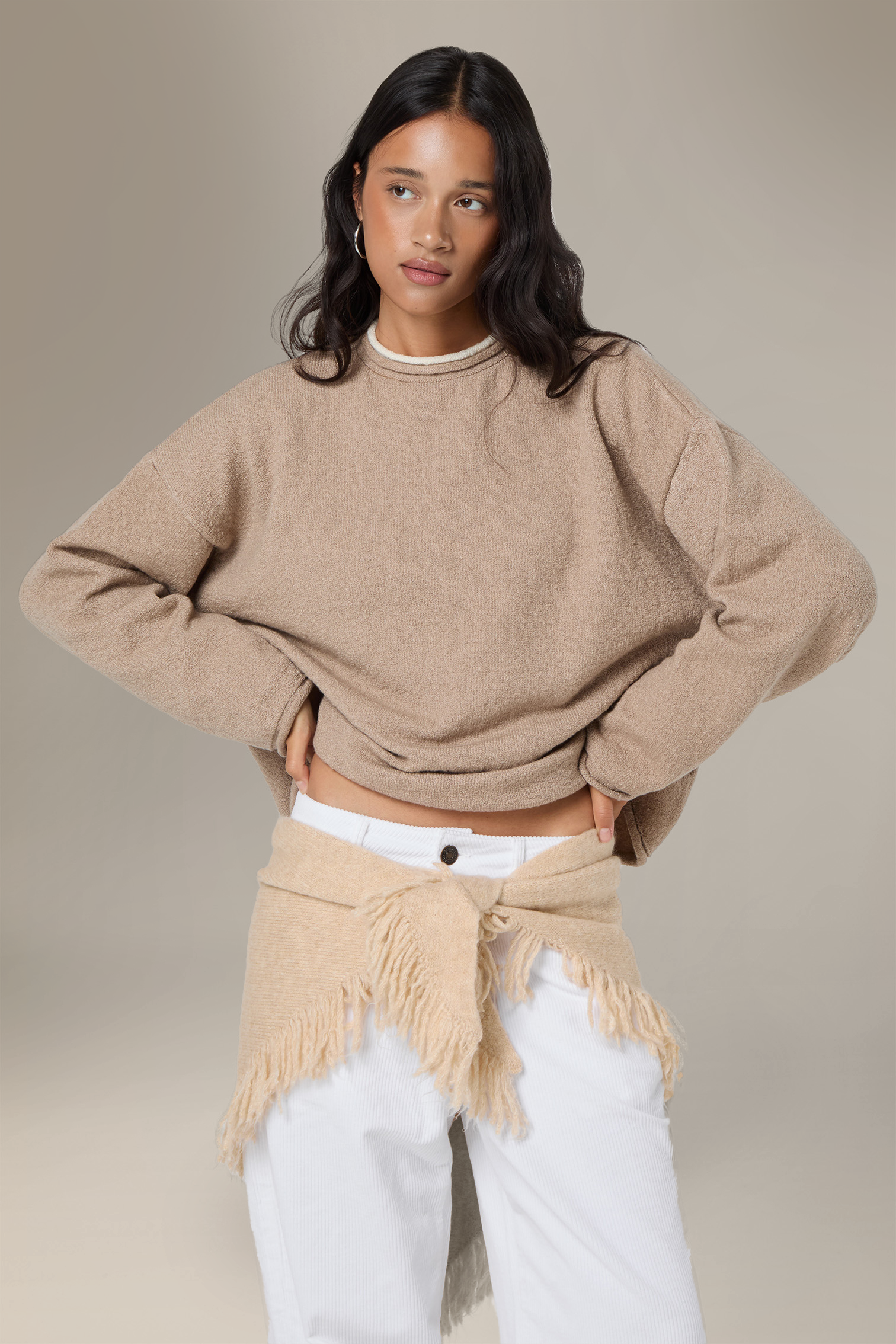 Parker Layered Knit Jumper in Beige